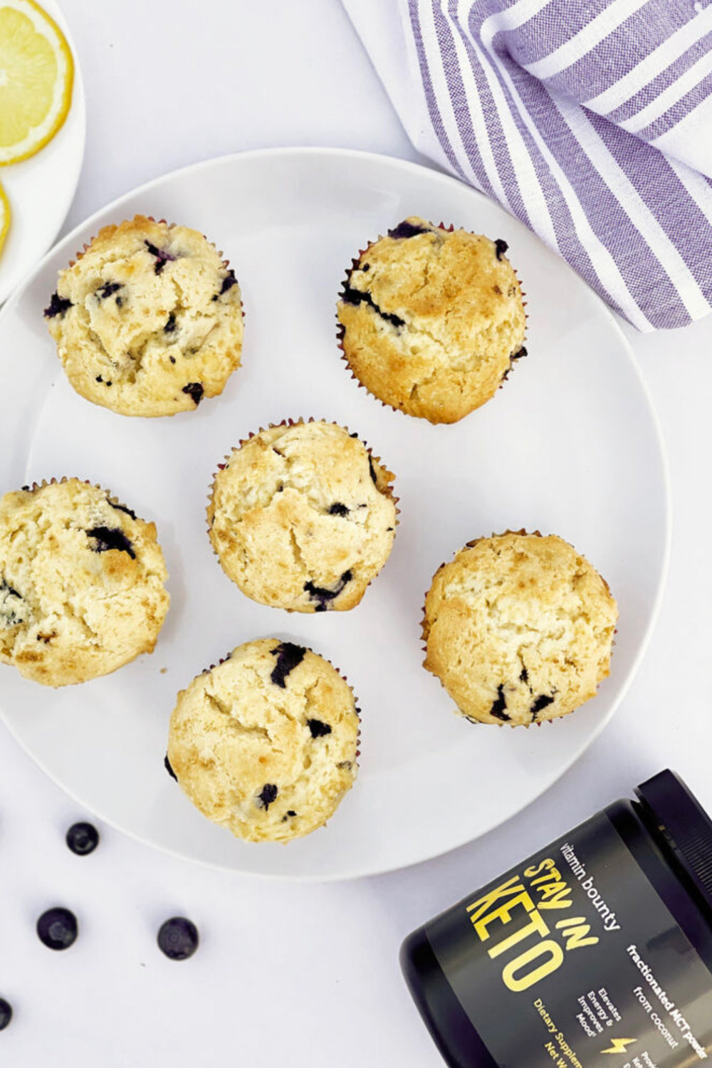 Blueberry Lemon Muffins made with Stay in Keto Powder from Vitamin Bounty