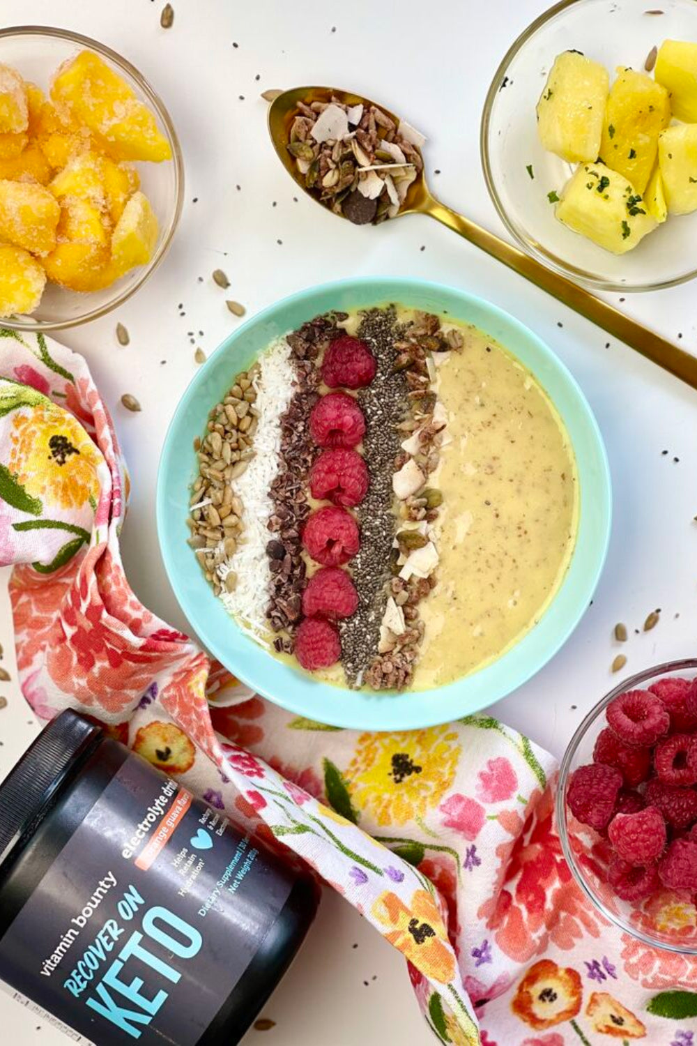 Mango Pineapple Smoothie Bowl made with Vitamin Bounty's Recover On Keto