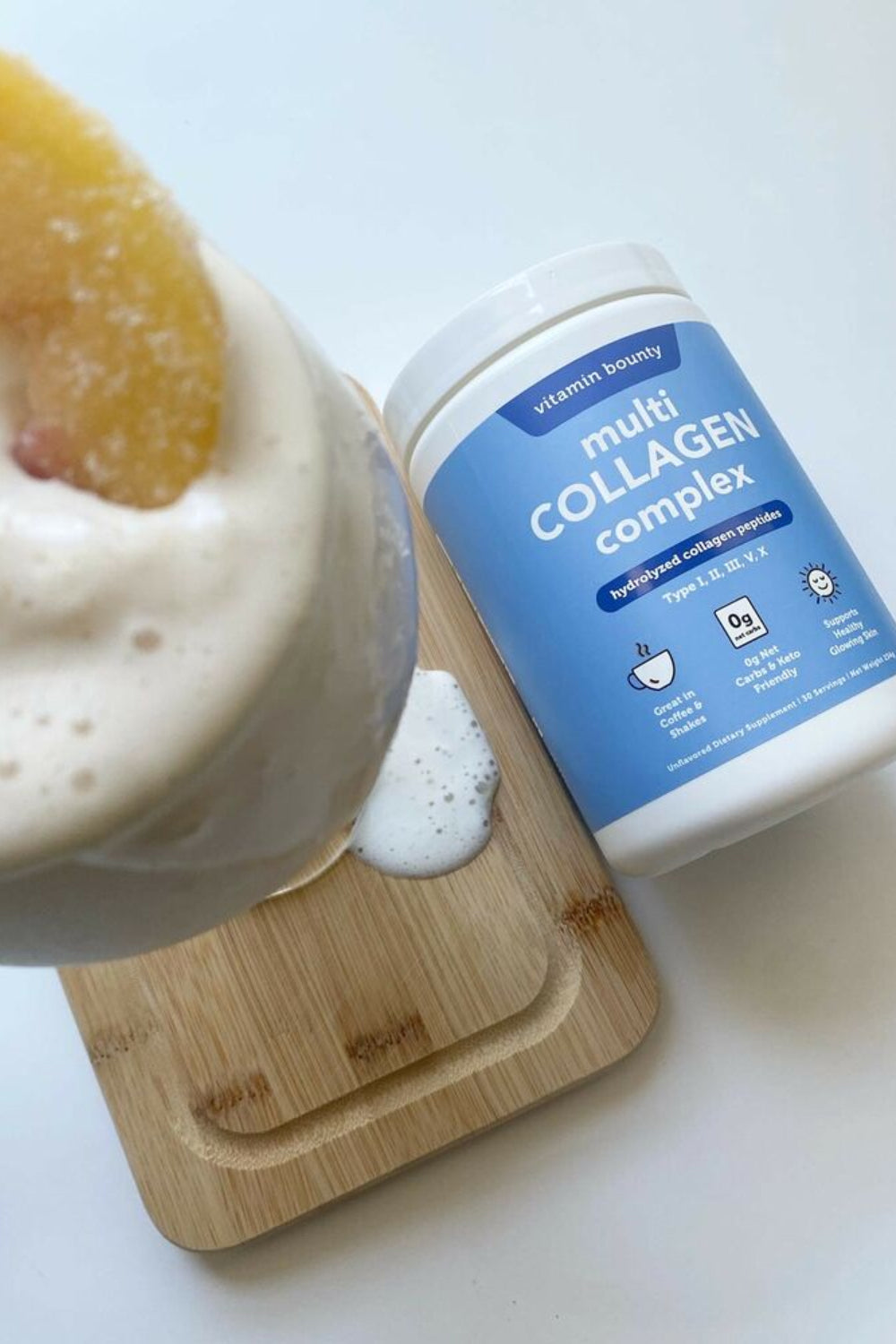 Peaches and cream smoothie, made using Vitamin Bounty Multi Collagen Complex