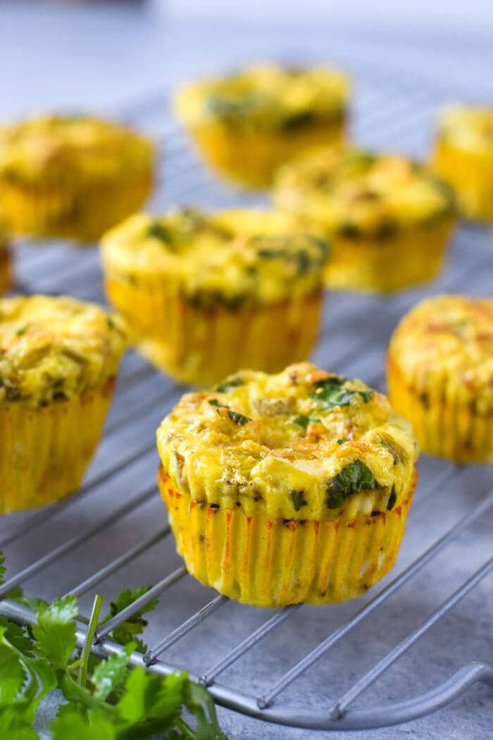 Chicken and Chili Egg Muffins on baking sheet