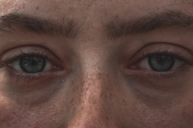 Close up of blue eyes