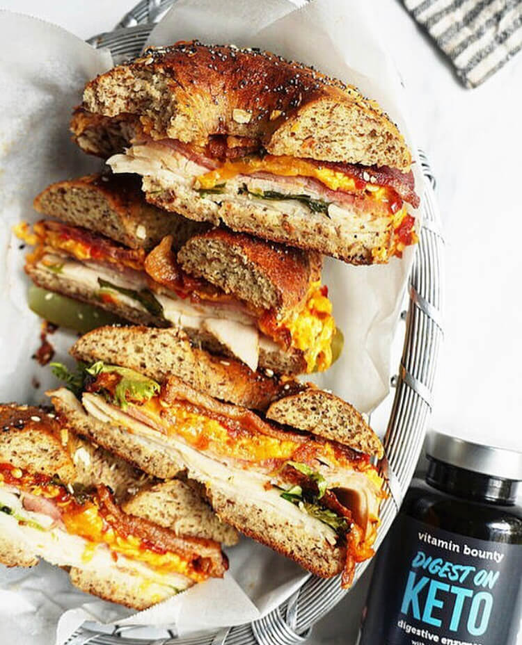 keto bagels pictured with Vitamin Bounty digest on keto pills