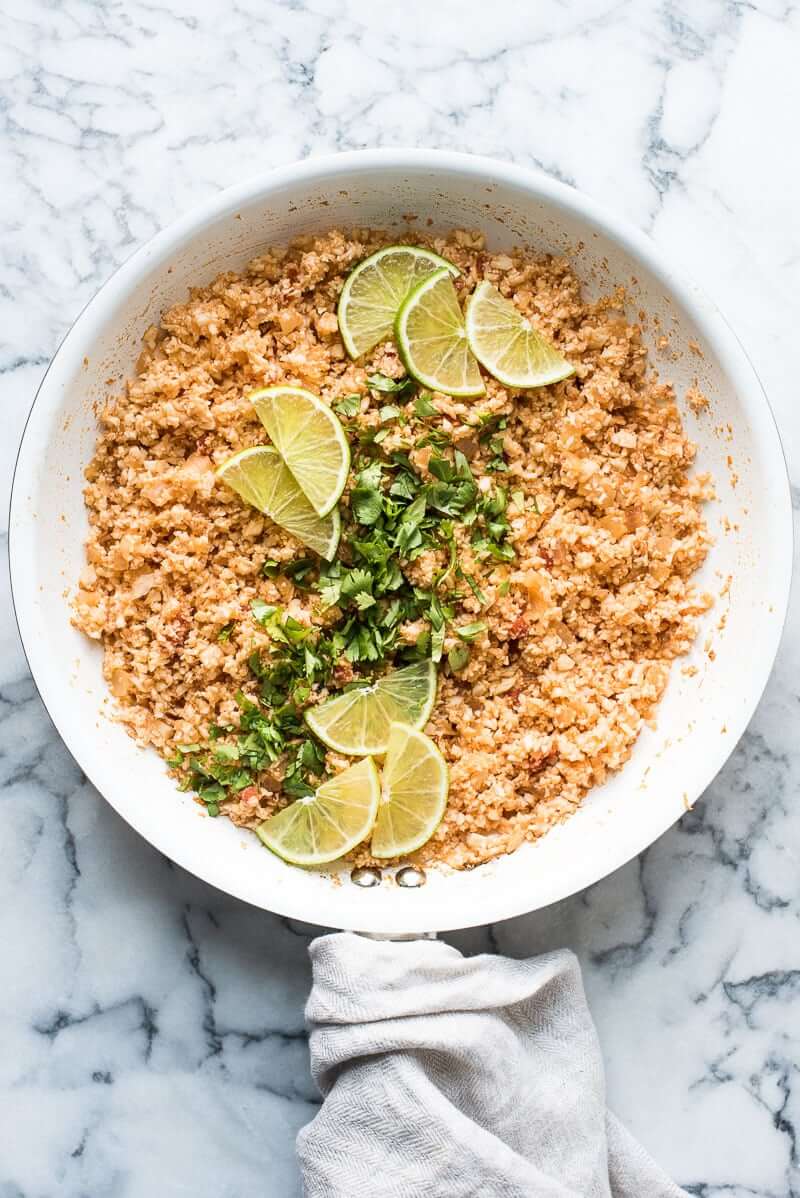 Mexican Cauliflower Rice topped with lime