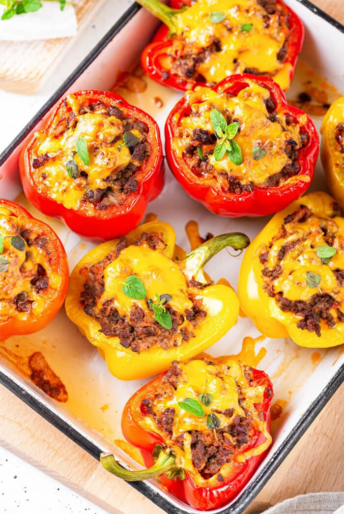 Keto Stuffed Peppers with meat and cheese
