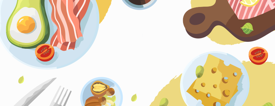 cartoon food showing bacon, cheese and avocado