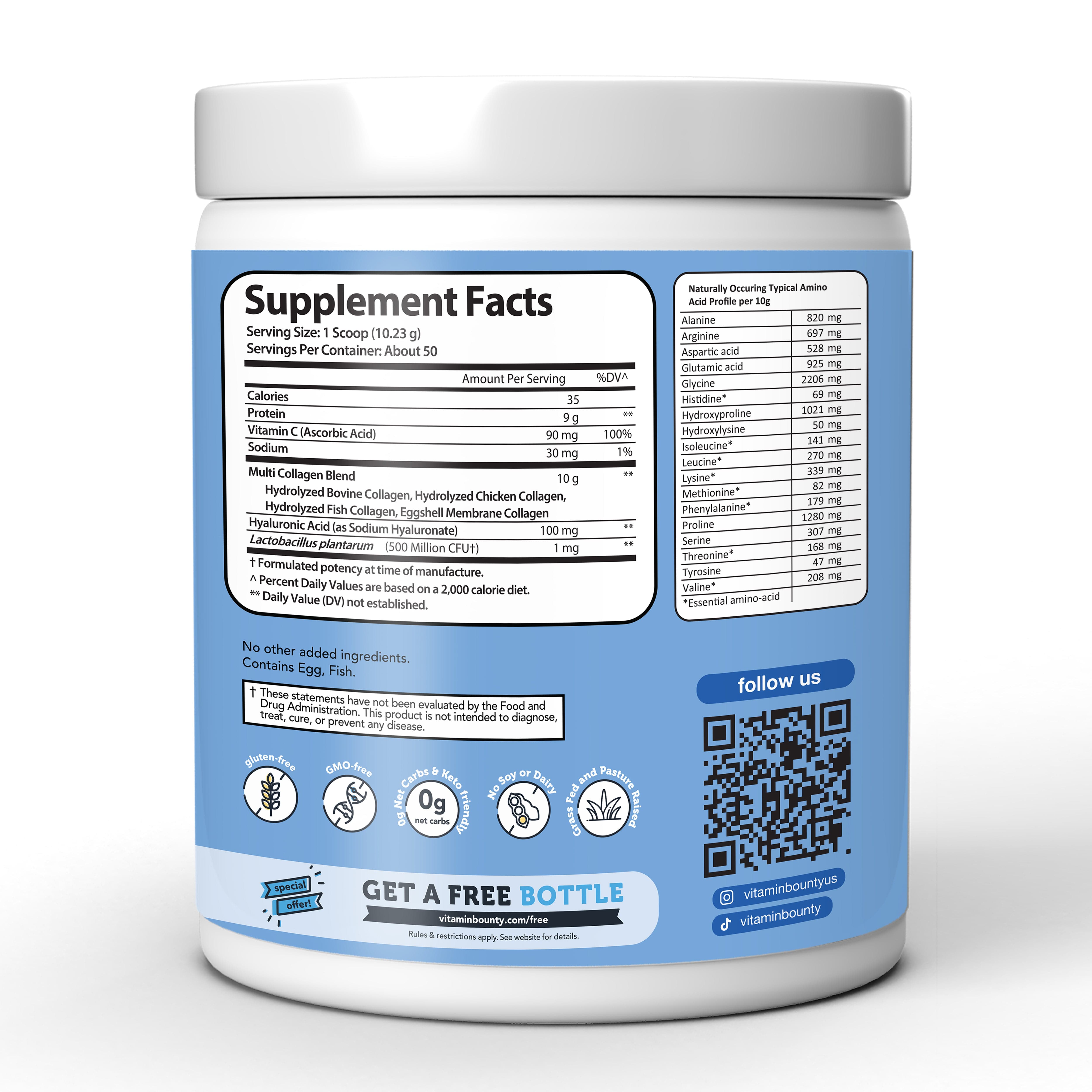 Colágeno Hidrolizado 5 en 1 con Ácido Hialurónico, Vitamina C y Probióticos