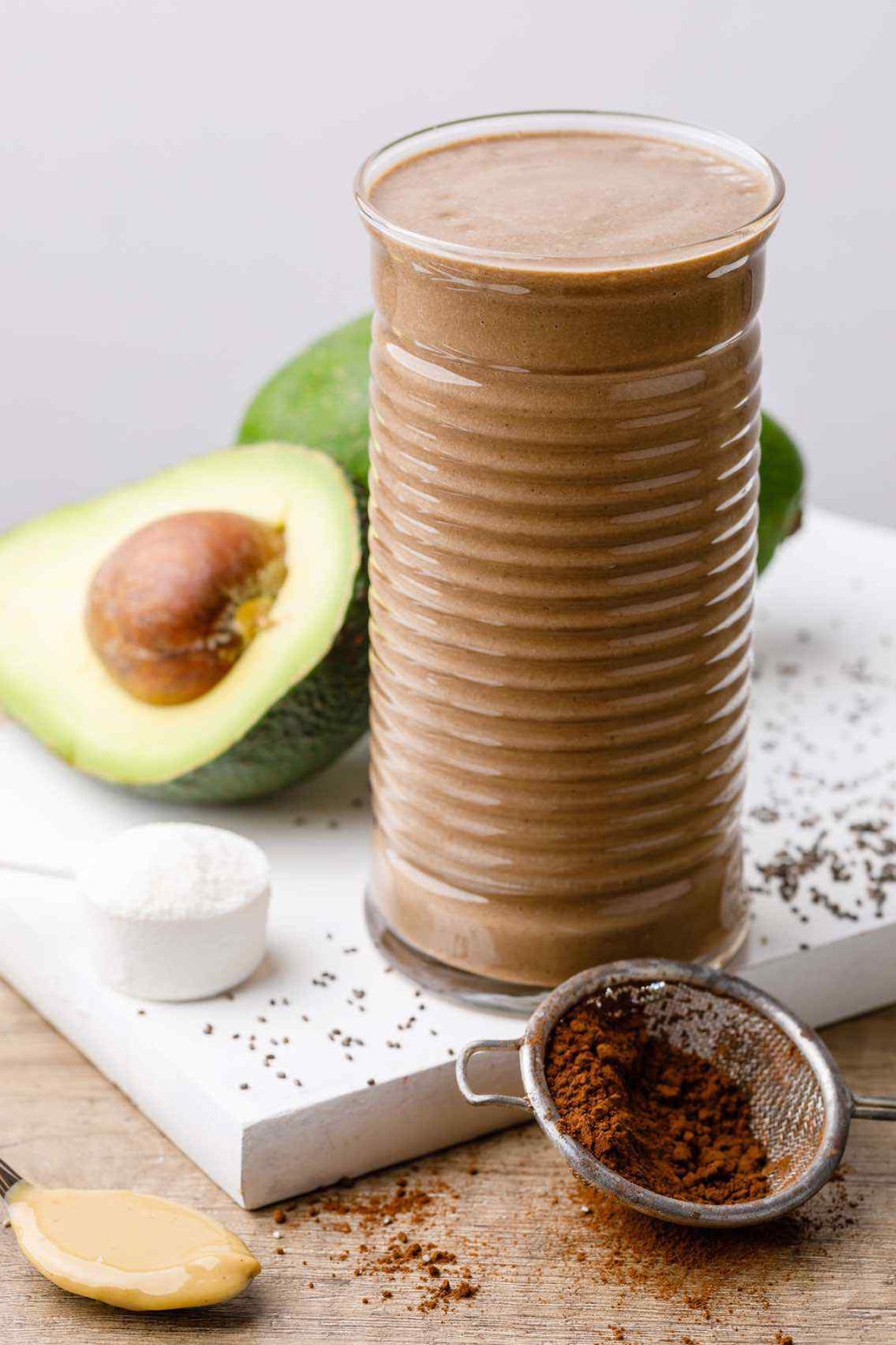 Multi Collagen Complex Chocolate Shake with avocados on the side