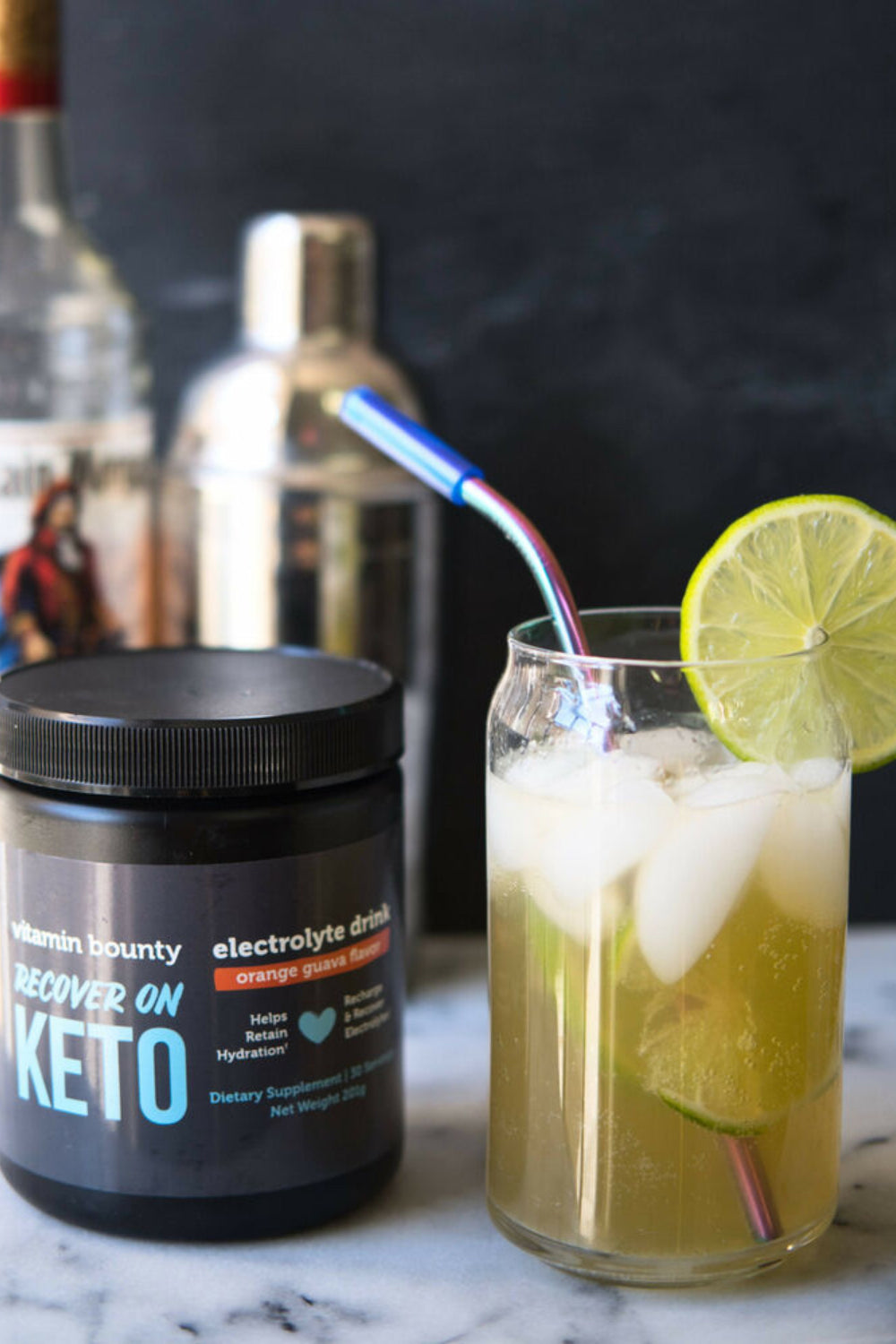 Orange, Guava, Lime & Rum Electrolyte Cocktail made with Recover on Keto by Vitamin Bounty