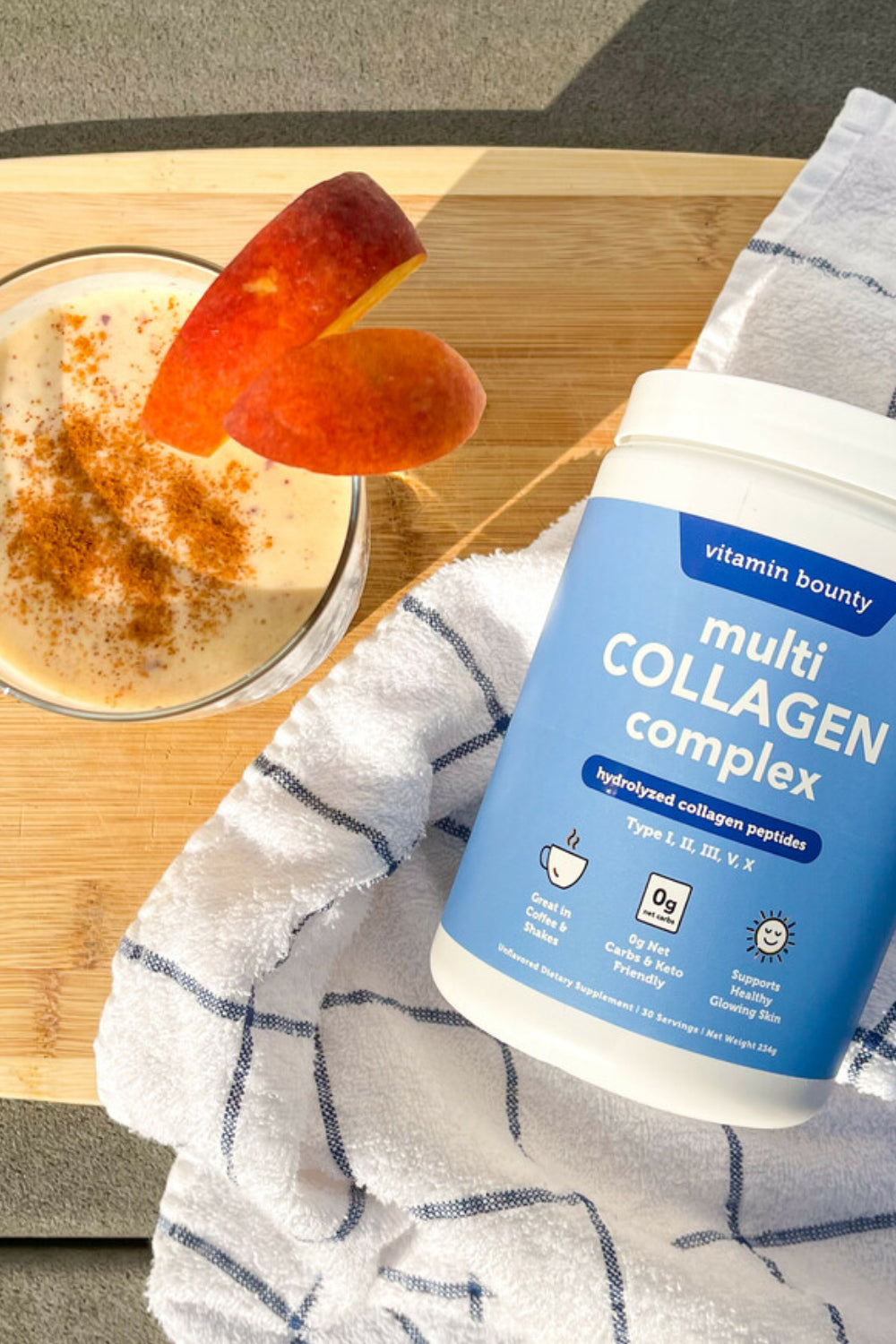 Multi Collagen Complex Peaches and Cream Power Smoothie Pictured with the product