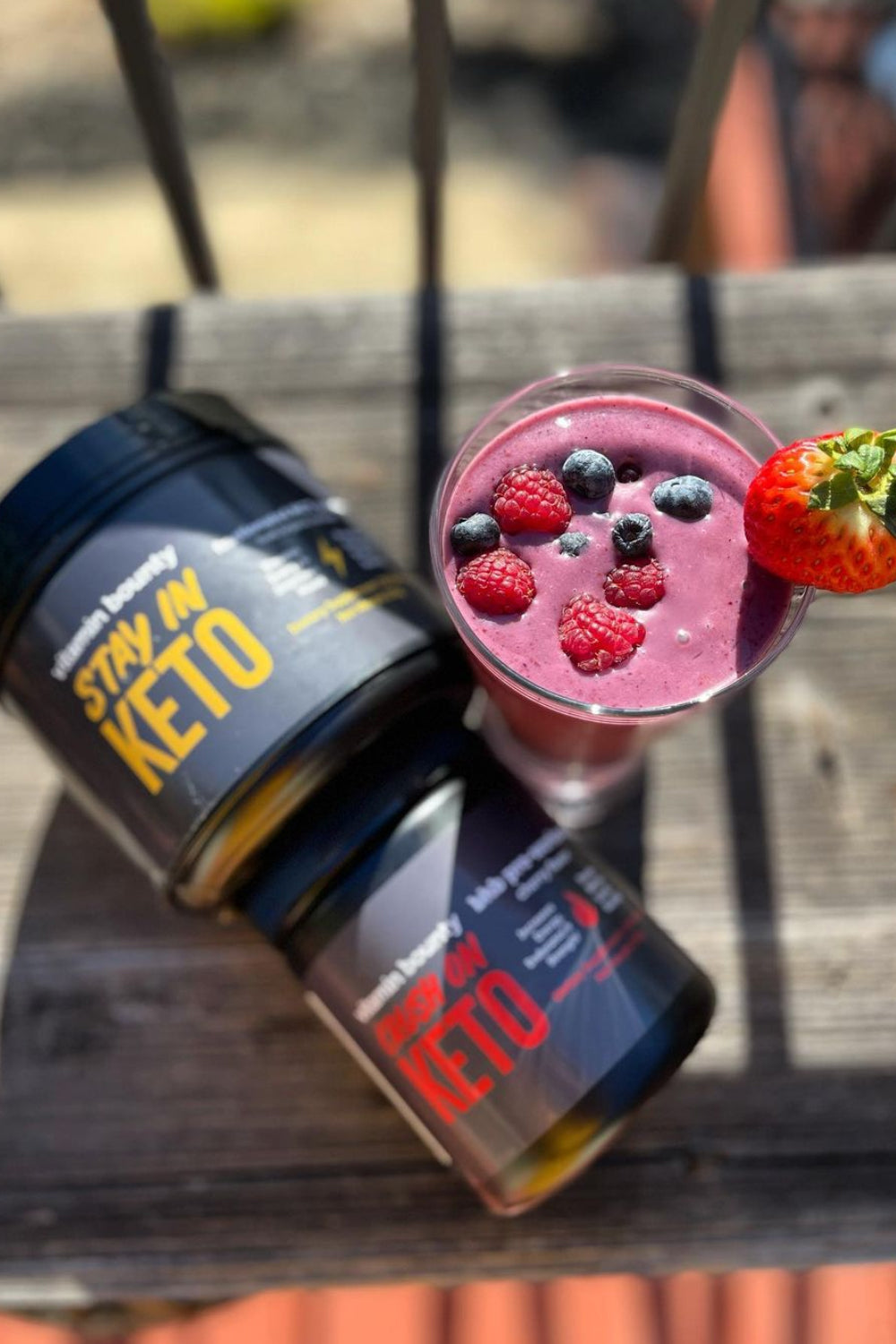 Berry smoothie using stay in keto and crush on keto from Vitamin Bounty
