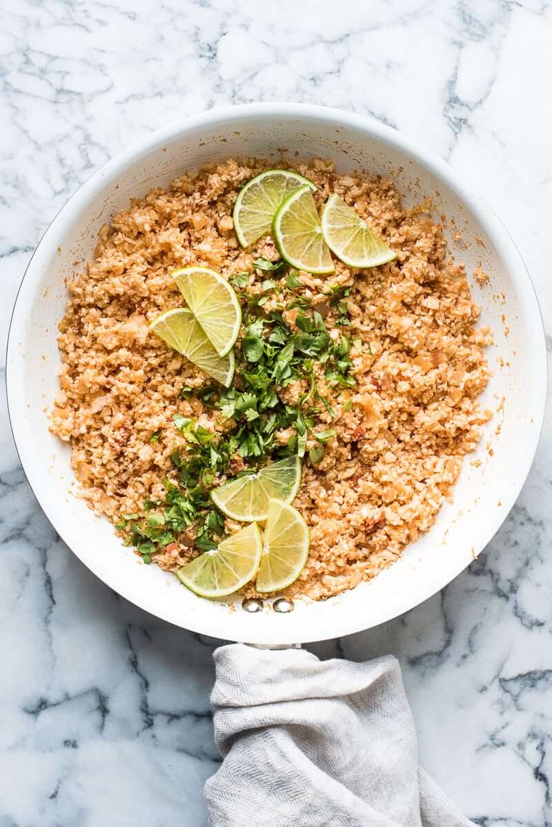 Mexican Cauliflower Rice topped with lime 
