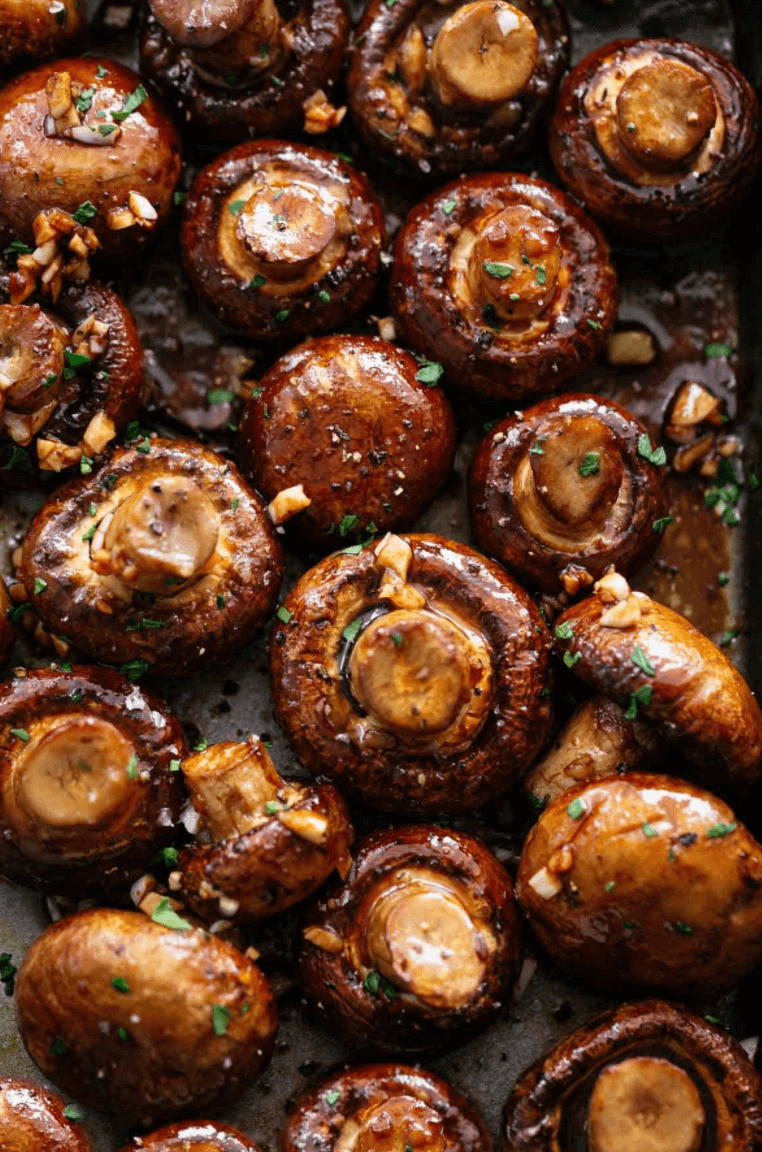 Roasted mushrooms on a baking sheet