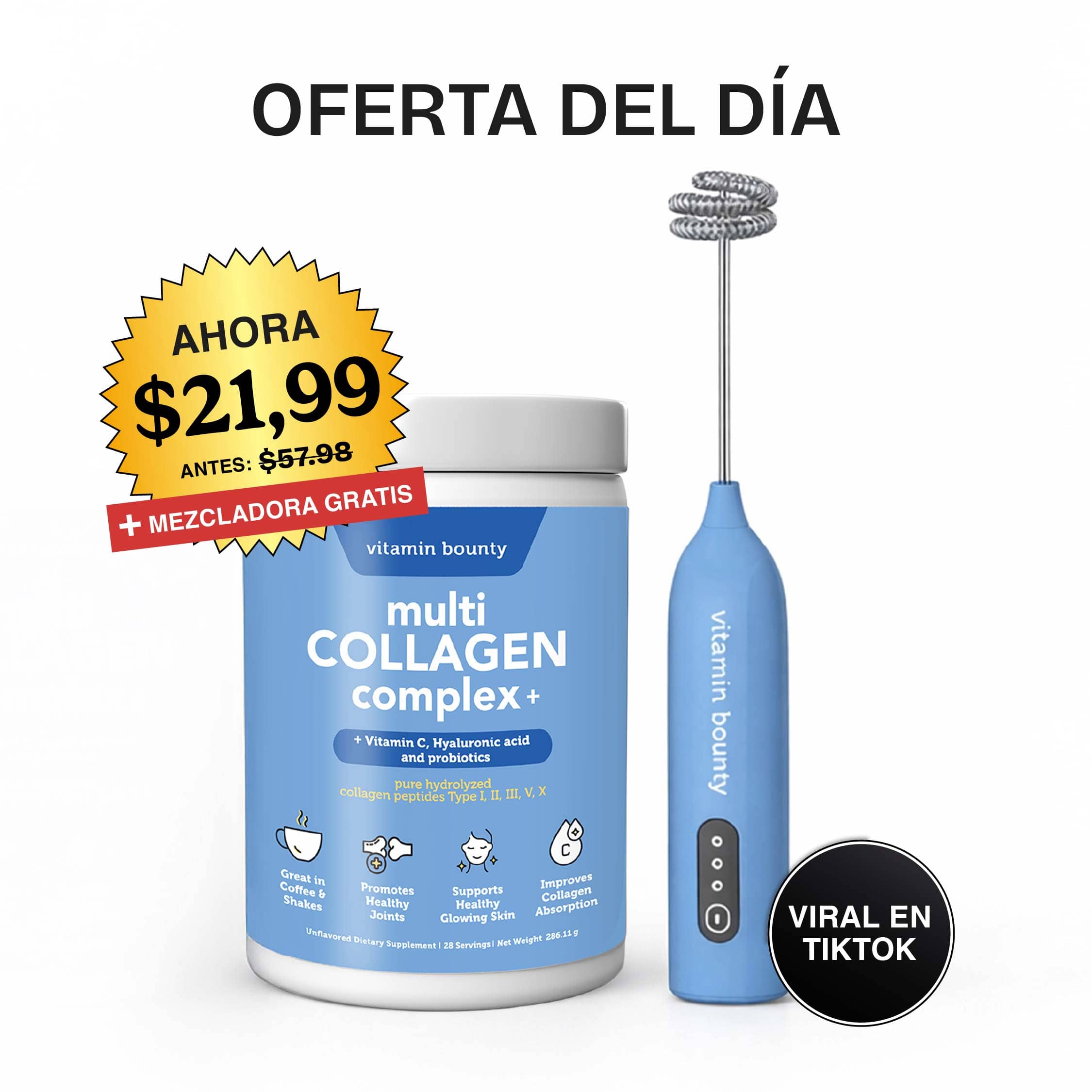 Colágeno Hidrolizado 5 en 1 con Ácido Hialurónico, Vitamina C y Probióticos