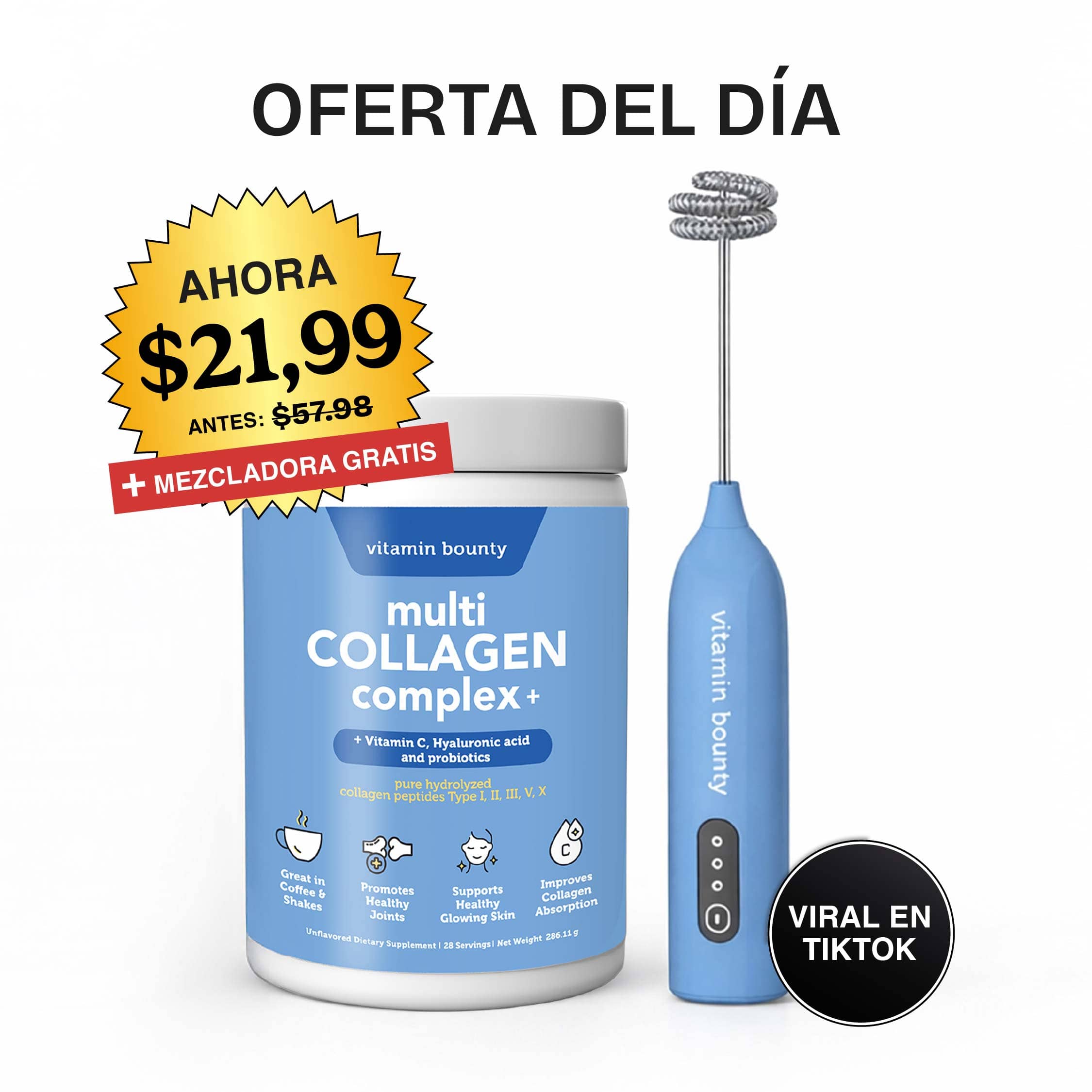 Colágeno Hidrolizado 5 en 1 con Ácido Hialurónico, Vitamina C y Probióticos